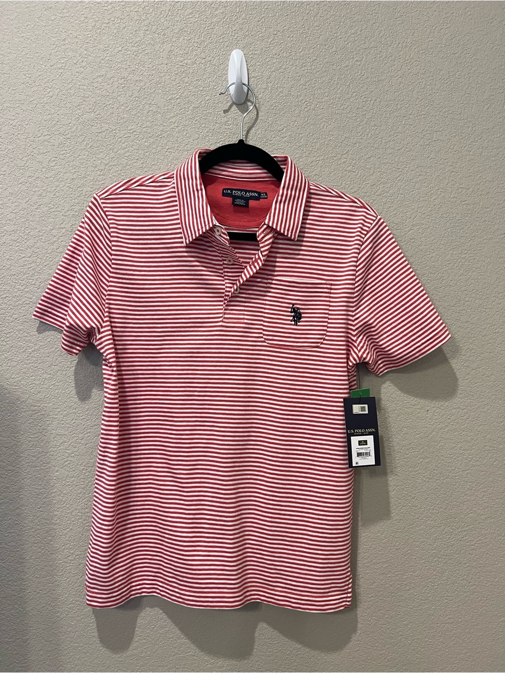 Boy’s U.S. Polo Assn. Blue Chambray Button-Down & Red Striped Polo Shirts - Picture 7 of 11